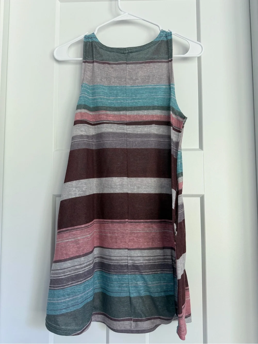 Striped Sleeveless Tunic Top in Pink, Teal & Gray